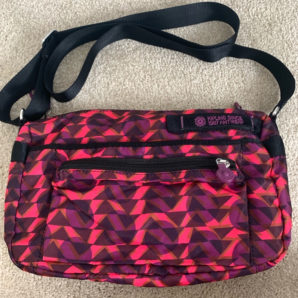 Kipling Red and Purple Patterned Bag